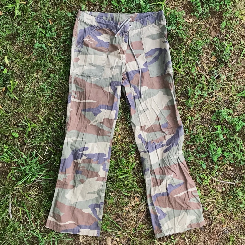 2000s drawstring low rise camo pants